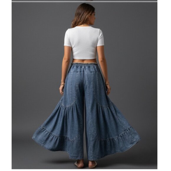 Boho Wide Leg Denim Jeans - Picture 2 of 9